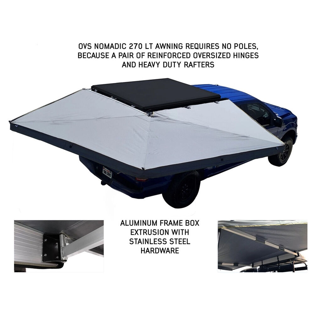 Overland Vehicle Systems Nomadic 270 LT Awning with Wall 1, 2, and Mounting Brackets, Passenger Side, Dark Gray 3 Overland Vehicle Systems Nomadic 270 LT Awning with Wall 1, 2, and Mounting Brackets, Passenger Side, Dark Gray