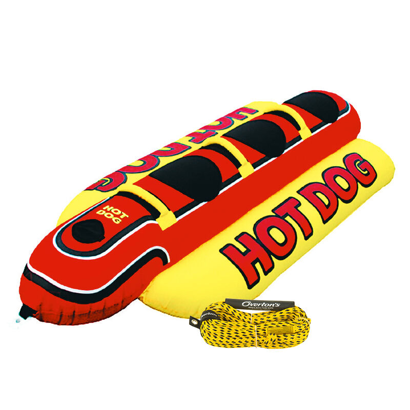Airhead Hot Dog 3-Person Towable Package With Rope Black/Yellow